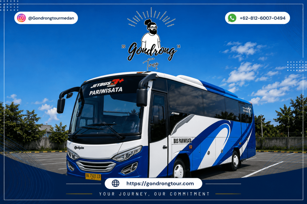 Bus pariwisata untuk perjalanan Medan ke Danau Toba